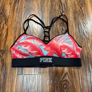 PINK Bra Victoria's Secret Pink‎ Blue Black Strappy Bralette Size L Women's